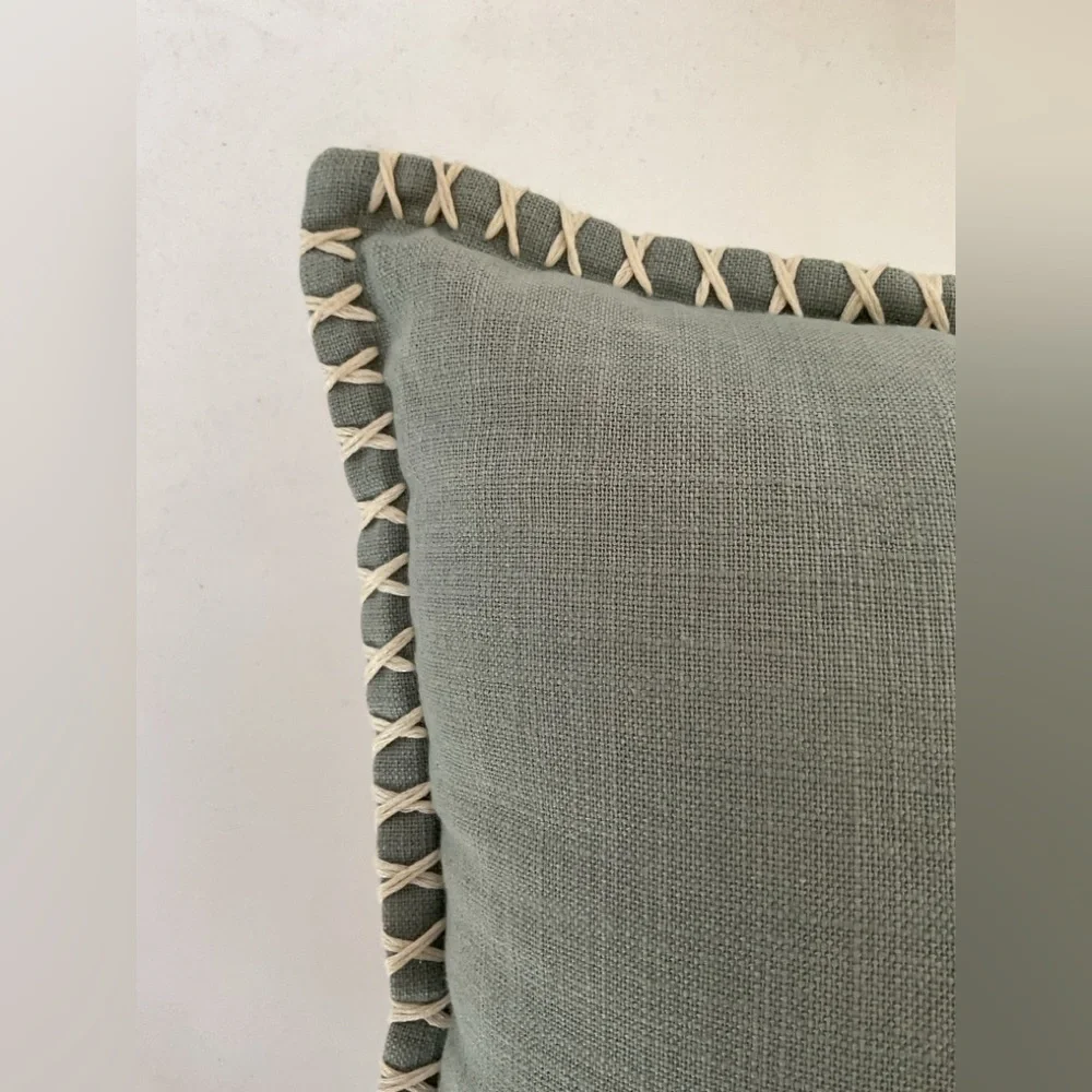Pier 1 Sage Green Capital Button Accent Pillow.